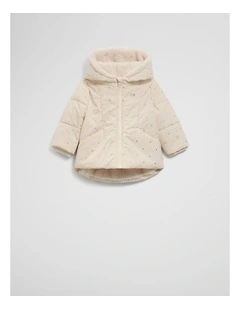 Hooded Puffer Jacket in Eggshell Spot