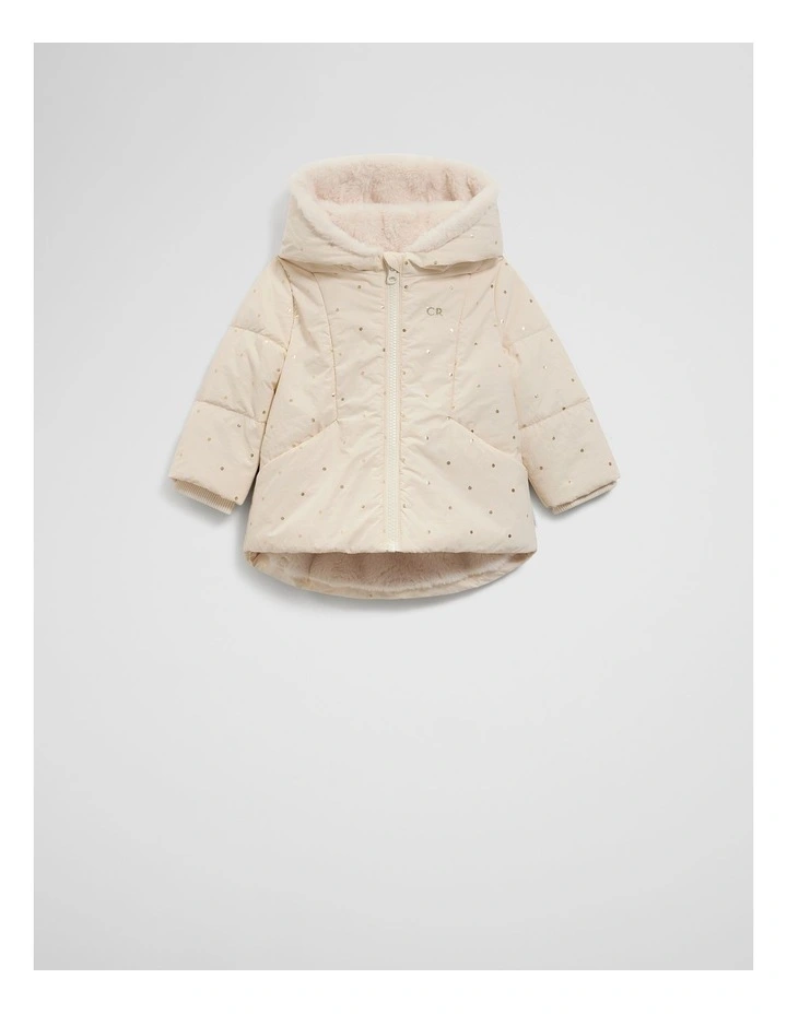 Hooded Puffer Jacket in Eggshell Spot image 1