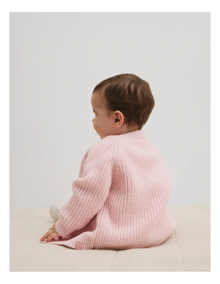 Rib Knit Cardigan in Mineral Pink image 3