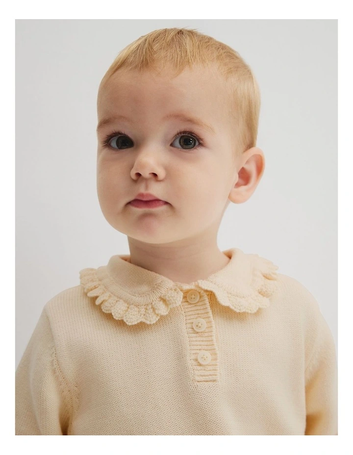 Collared Knit Pullover in Oyster image 2