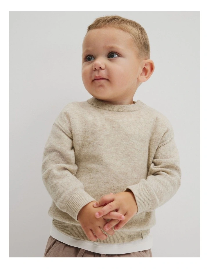 Merino Wool Cashmere Blend Knit in Oat Marle image 2