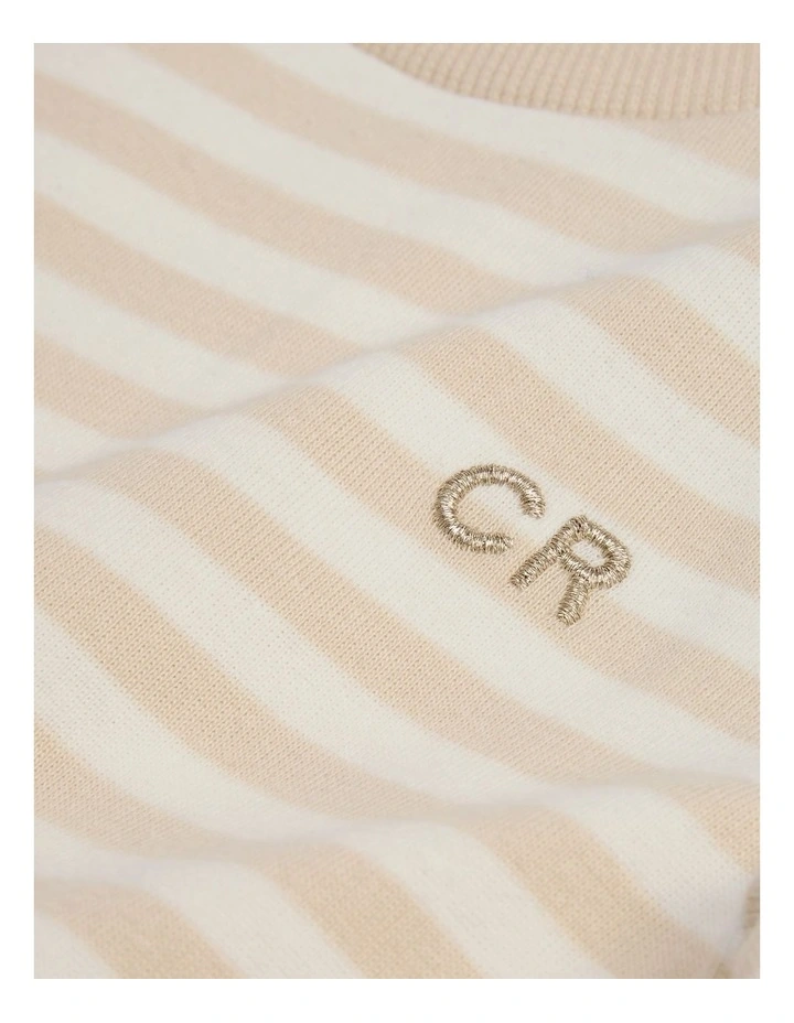 Long Sleeve Curved Logo T-shirt in Wafer Stripe image 2