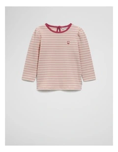 Rib Puff Sleeve Top in Rose Pink Stripe