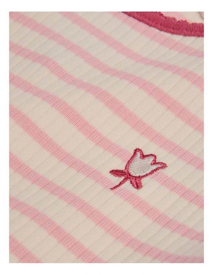 Rib Puff Sleeve Top in Rose Pink Stripe image 2