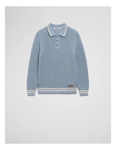 Cotton Knit Rugby in Dusty Blue