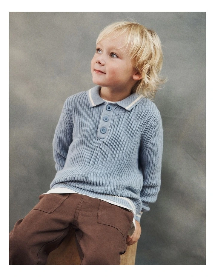 Cotton Knit Rugby in Dusty Blue image 2