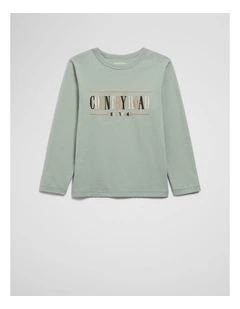 Australian Cotton Long Sleeve Heritage T-shirt in Fern Multi