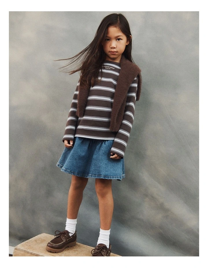 Organically Grown Cotton Stripe Long Sleeve Pique T-shirt in Cocoa image 2