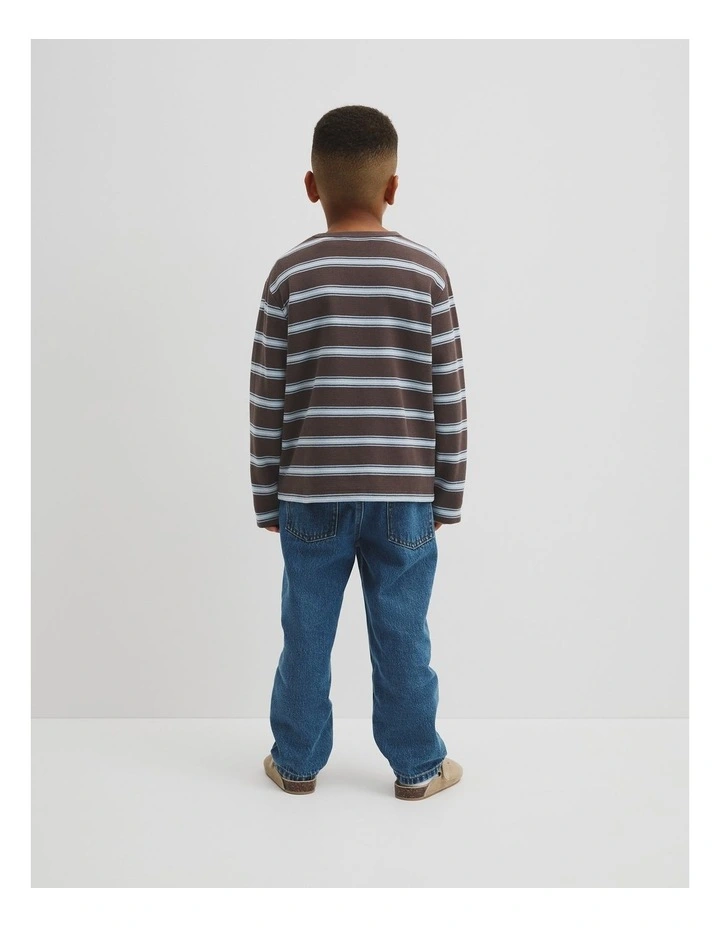 Organically Grown Cotton Stripe Long Sleeve Pique T-shirt in Cocoa image 4