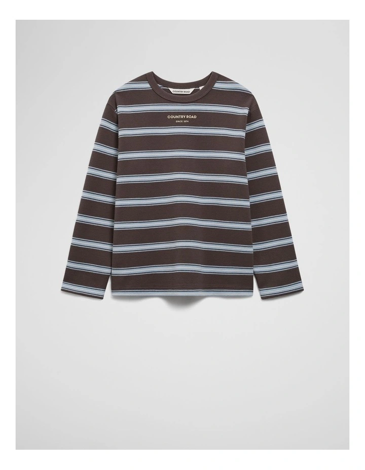 Organically Grown Cotton Stripe Long Sleeve Pique T-shirt in Cocoa image 5