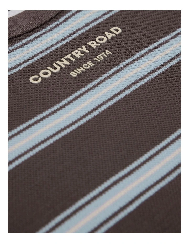 Organically Grown Cotton Stripe Long Sleeve Pique T-shirt in Cocoa image 6