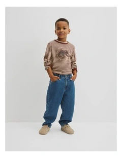 Organically Grown Cotton Stripe Bear T-shirt in Chestnut