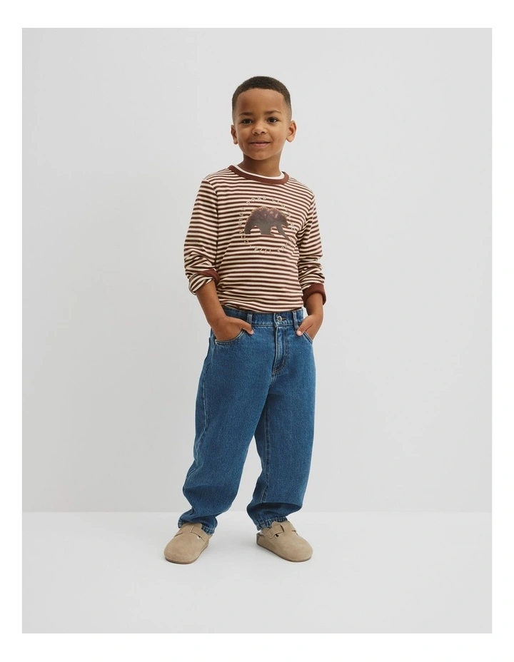 Organically Grown Cotton Stripe Bear T-shirt in Chestnut image 1