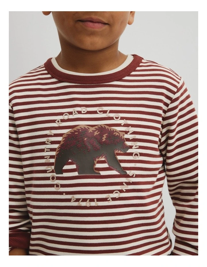 Organically Grown Cotton Stripe Bear T-shirt in Chestnut image 2