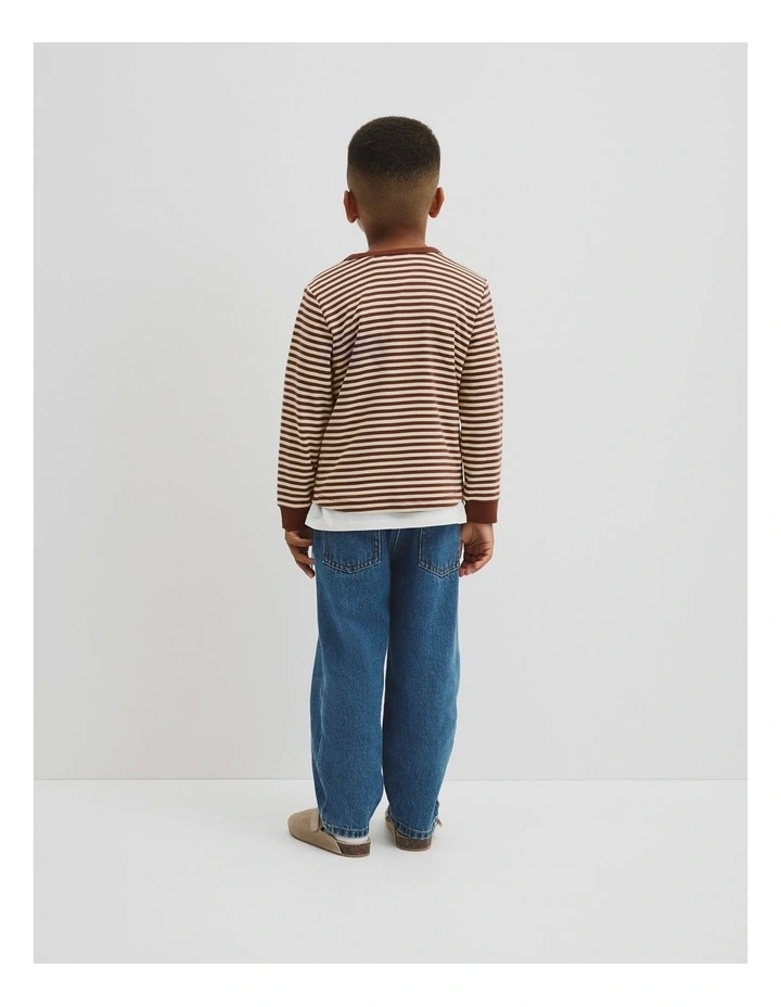 Organically Grown Cotton Stripe Bear T-shirt in Chestnut image 3
