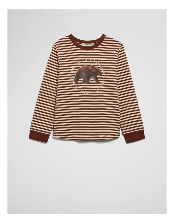 Organically Grown Cotton Stripe Bear T-shirt in Chestnut image 4