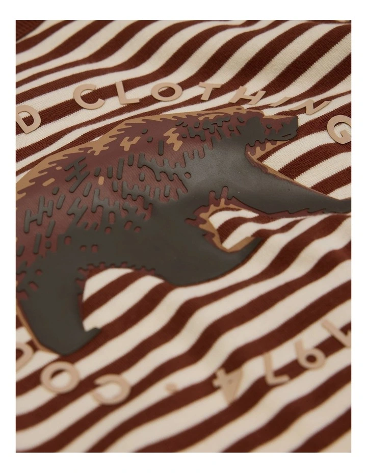 Organically Grown Cotton Stripe Bear T-shirt in Chestnut image 5