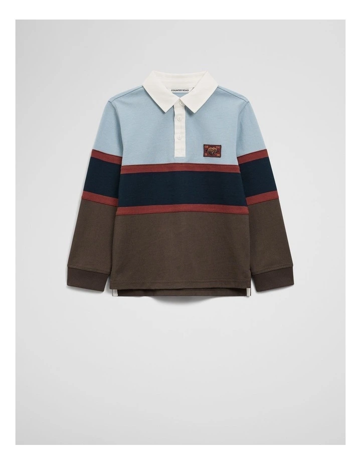 Organically Grown Cotton Panel Stripe Rugby in Dusty Blue image 1