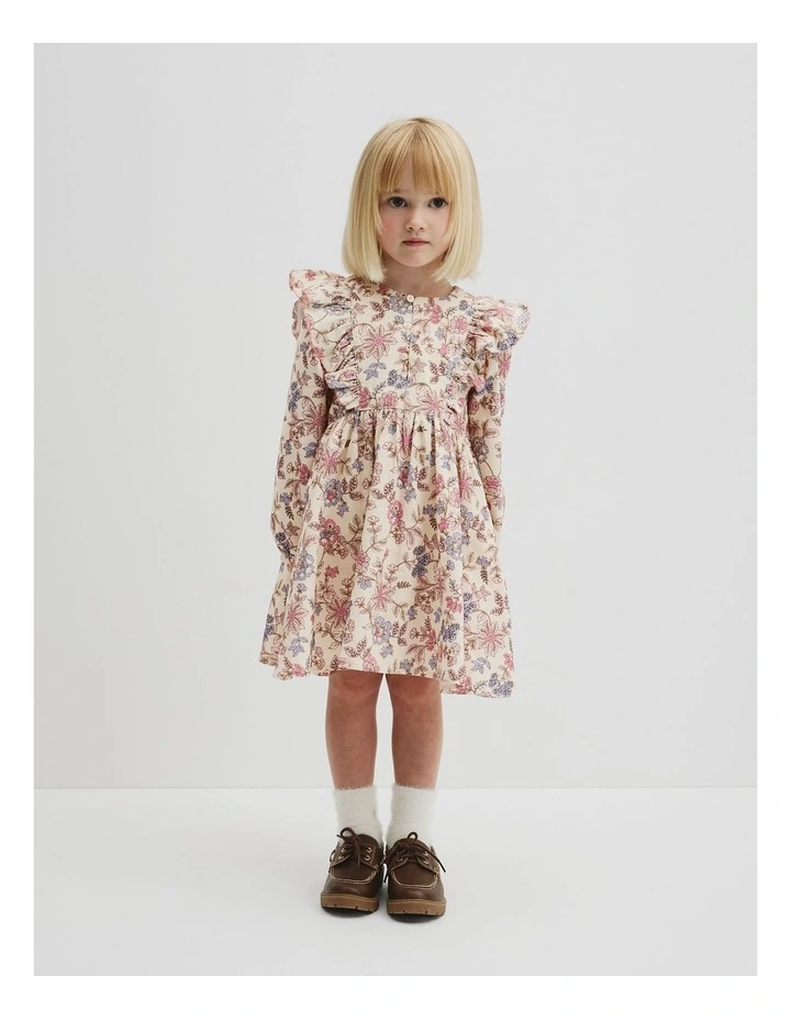 Organically Grown Cotton Printed Ruffle Cord Dress in Winter Garden image 1