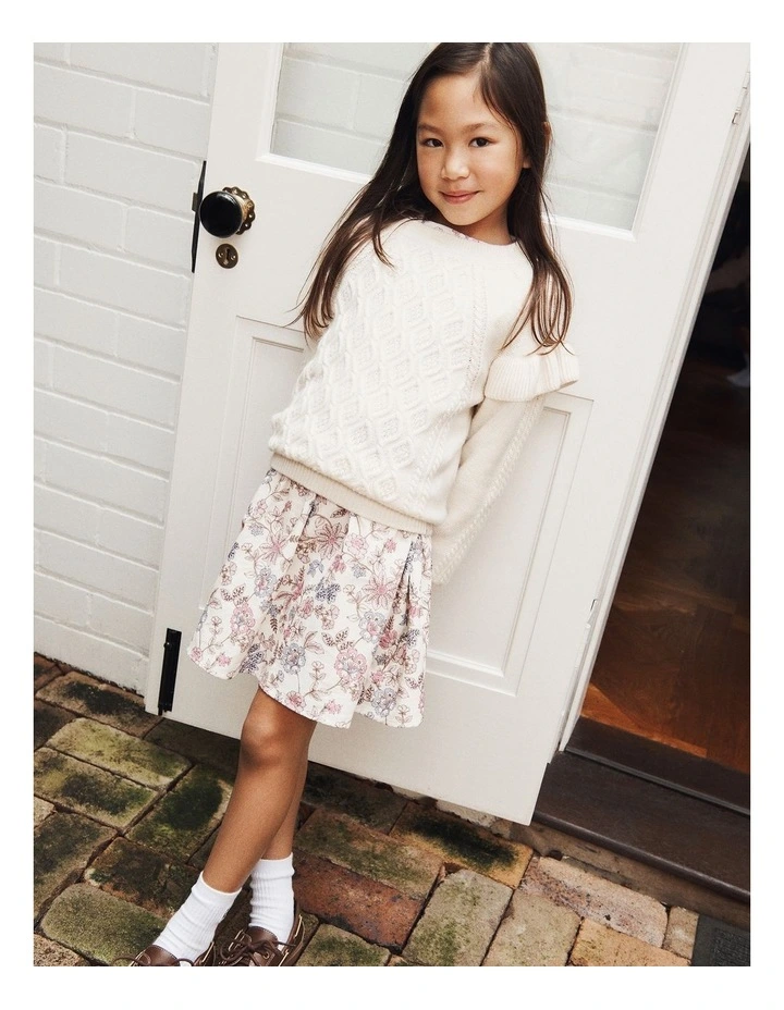 Organically Grown Cotton Printed Ruffle Cord Dress in Winter Garden image 2