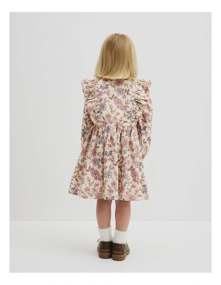 Organically Grown Cotton Printed Ruffle Cord Dress in Winter Garden image 4