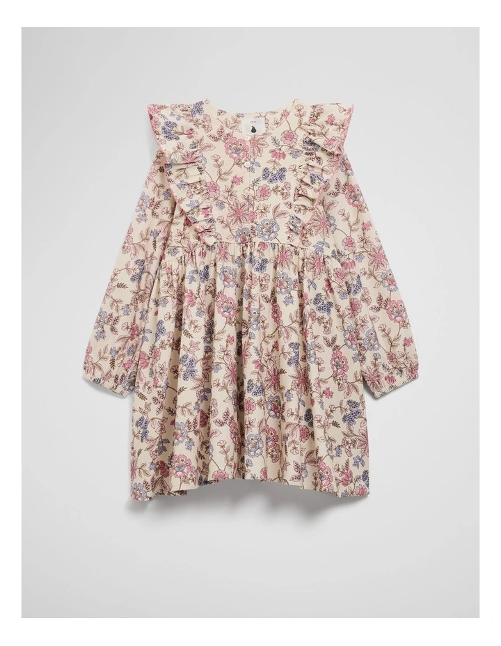 Organically Grown Cotton Printed Ruffle Cord Dress in Winter Garden image 5