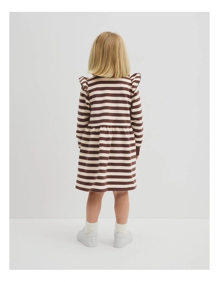Organically Grown Cotton Stripe Ruffle Sweat Dress in Cocoa Stripe image 3