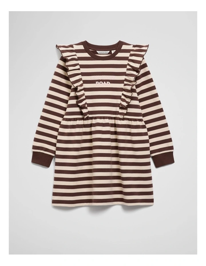 Organically Grown Cotton Stripe Ruffle Sweat Dress in Cocoa Stripe image 4