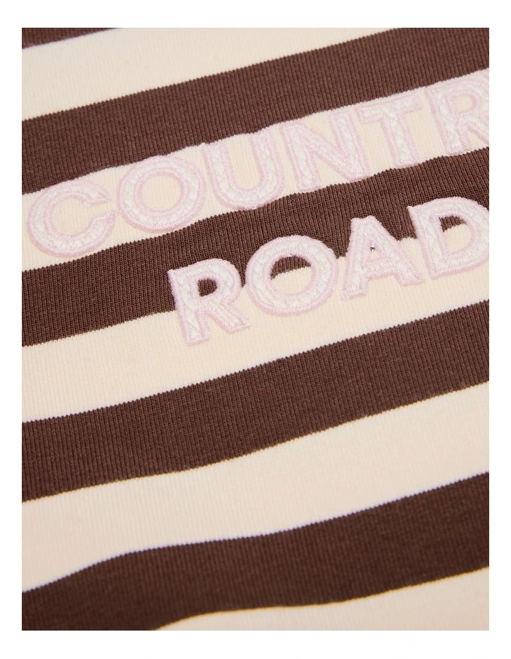 Organically Grown Cotton Stripe Ruffle Sweat Dress in Cocoa Stripe image 5