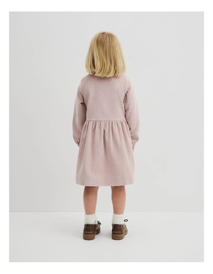 Organically Grown Cotton Cord Button Through Dress in Rose image 3
