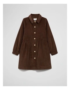 Organically Grown Cotton Cord Button Through Dress in Cocoa