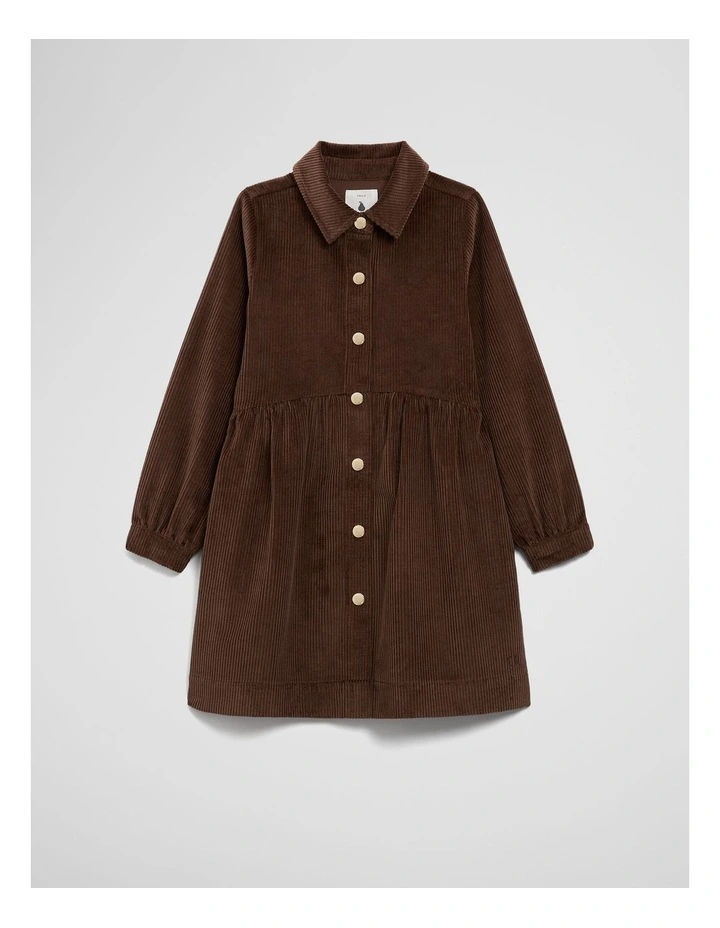 Organically Grown Cotton Cord Button Through Dress in Cocoa image 1
