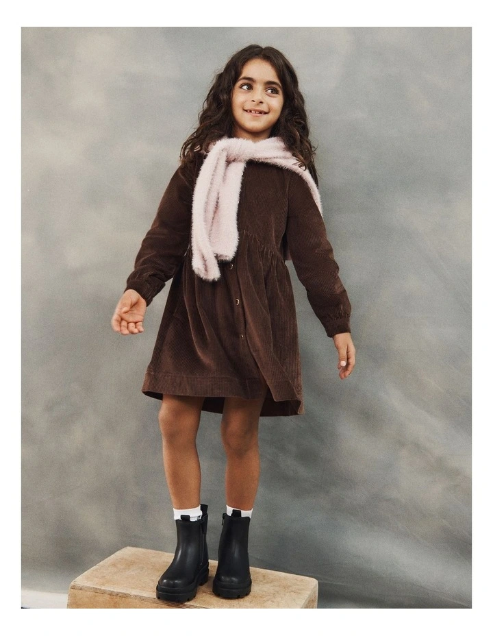 Organically Grown Cotton Cord Button Through Dress in Cocoa image 2