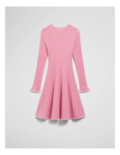 Organically Grown Cotton Ruffle Knit Dress in Candy Pink Stripe