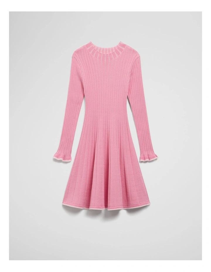 Organically Grown Cotton Ruffle Knit Dress in Candy Pink Stripe image 1