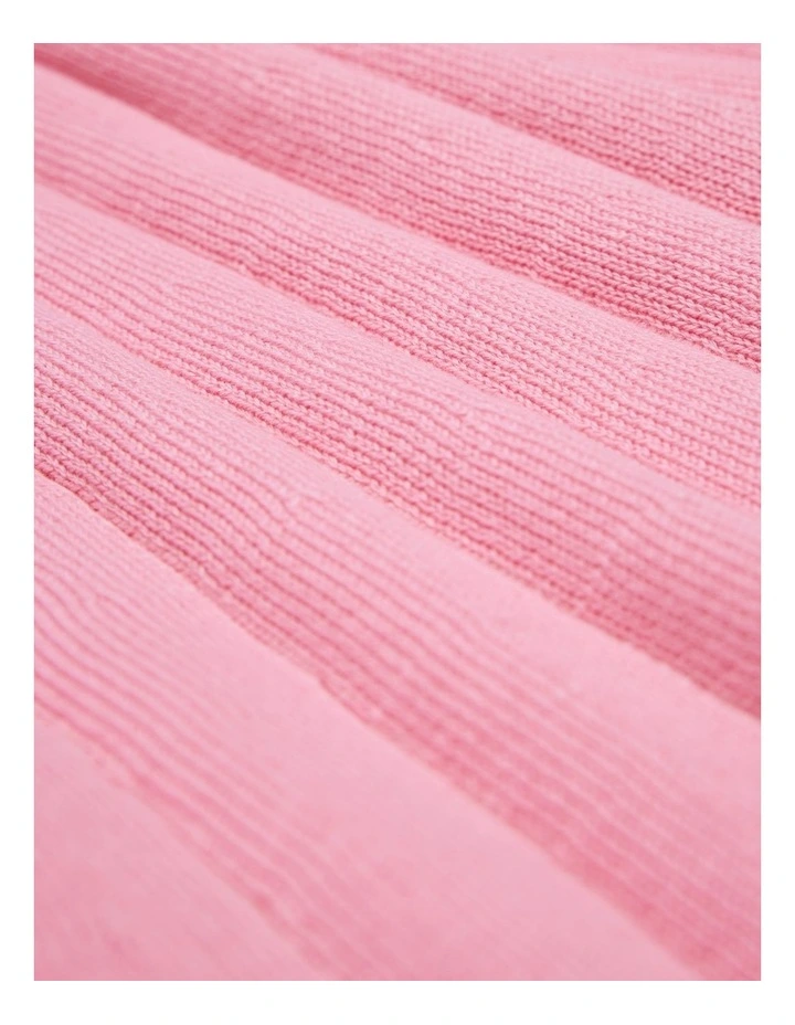 Organically Grown Cotton Ruffle Knit Dress in Candy Pink Stripe image 2