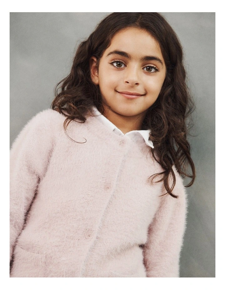 Fluffy Knit Cardigan in Rose image 2