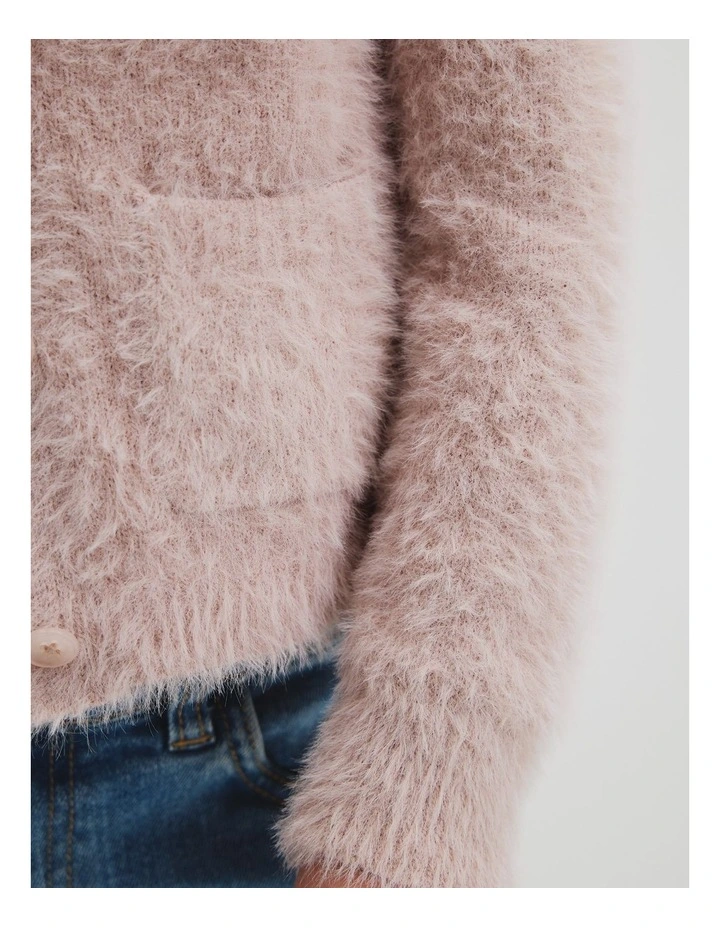 Fluffy Knit Cardigan in Rose image 3