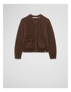 Fluffy Knit Cardigan in Cocoa