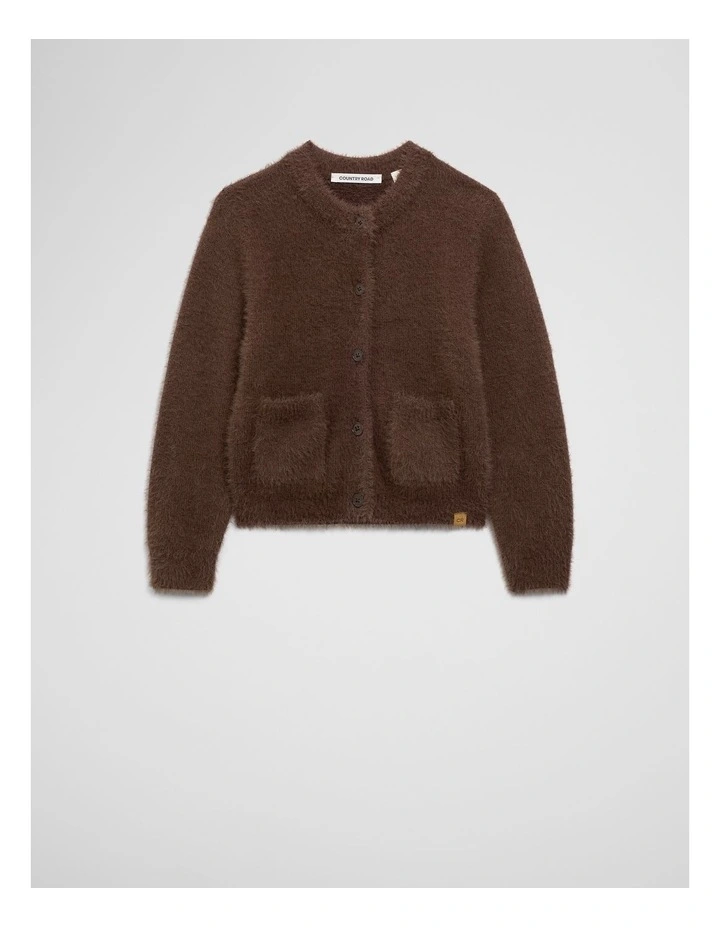 Fluffy Knit Cardigan in Cocoa image 1