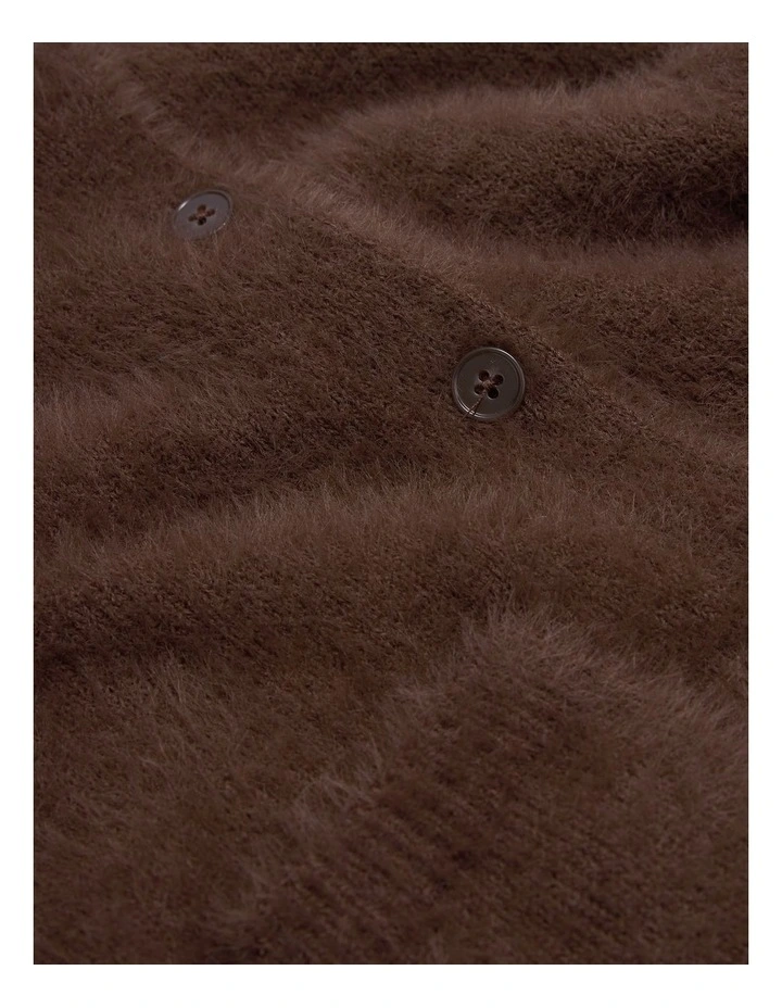 Fluffy Knit Cardigan in Cocoa image 2