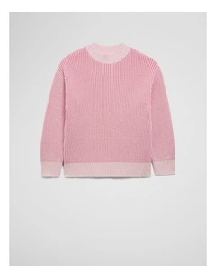 Organically Grown Cotton Contrast Fisherman Knit Jumper in Pink