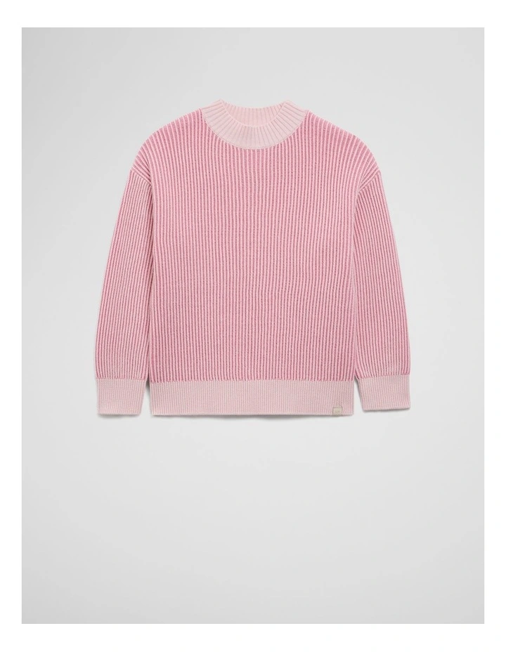 Organically Grown Cotton Contrast Fisherman Knit Jumper in Pink image 1