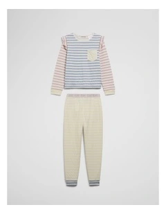 Australian Cotton Contrast Heart Print Sleep Set in Multi Stripe