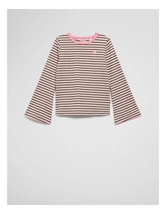 Rib Flare Sleeve Top in Cocoa Stripe