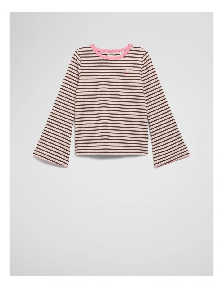Rib Flare Sleeve Top in Cocoa Stripe image 1