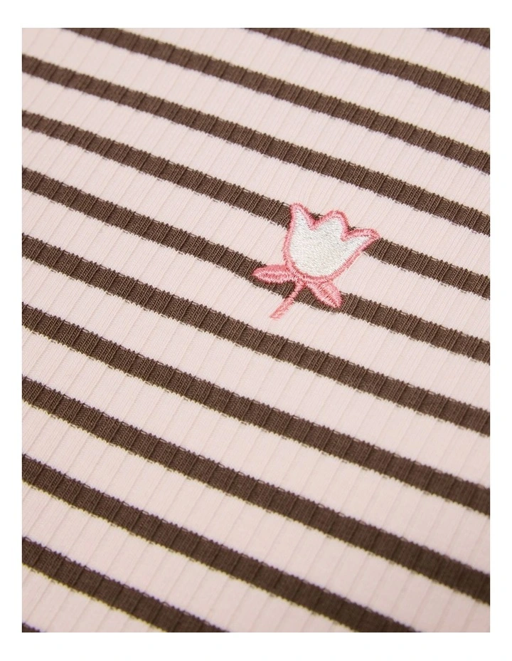 Rib Flare Sleeve Top in Cocoa Stripe image 2