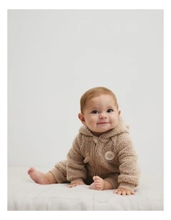 Sherpa Hooded Jumpsuit in Mushroom