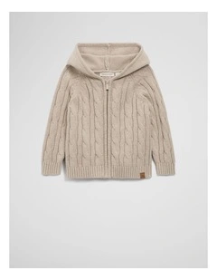 Hooded Zip Through Cardigan in Stone Marle