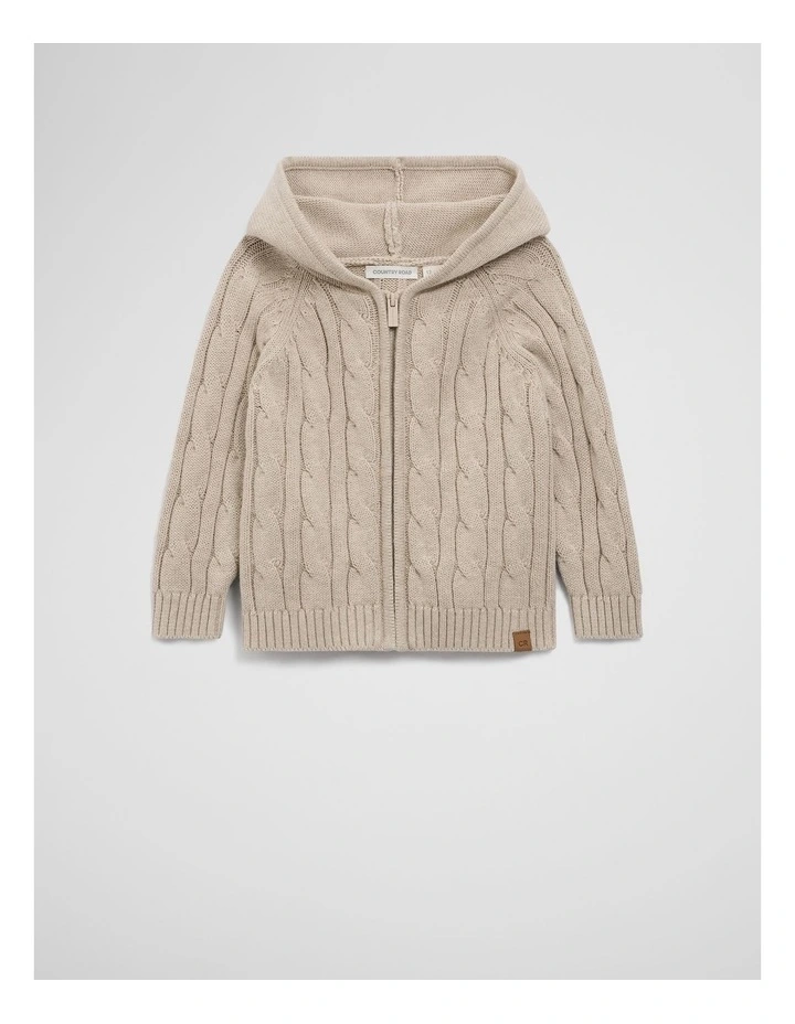 Hooded Zip Through Cardigan in Stone Marle image 1